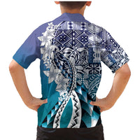Aloha Vintage Plumeria Hawaiian Tapa Pattern Family Matching Mermaid Dress and Hawaiian Shirt Blue Hawaiian Tapa Pattern LT9 - Polynesian Pride