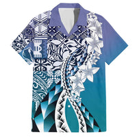 Aloha Vintage Plumeria Hawaiian Tapa Pattern Family Matching Short Sleeve Bodycon Dress and Hawaiian Shirt Blue Hawaiian Tapa Pattern LT9 Dad's Shirt - Short Sleeve Blue - Polynesian Pride