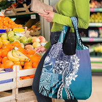 Aloha Vintage Plumeria Hawaiian Tapa Pattern Grocery Bag Blue Hawaiian Tapa Pattern - Polynesian Pride
