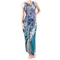 Aloha Vintage Plumeria Hawaiian Tapa Pattern Tank Maxi Dress Blue Hawaiian Tapa Pattern - Polynesian Pride