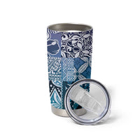 Aloha Vintage Plumeria Hawaiian Tapa Pattern Tumbler Cup Blue Hawaiian Tapa Pattern - Polynesian Pride