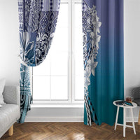 Aloha Vintage Plumeria Hawaiian Tapa Pattern Window Curtain Blue Hawaiian Tapa Pattern - Polynesian Pride