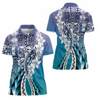 Aloha Vintage Plumeria Hawaiian Tapa Pattern Women Polo Shirt Blue Hawaiian Tapa Pattern - Polynesian Pride