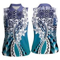 Aloha Vintage Plumeria Hawaiian Tapa Pattern Women Sleeveless Polo Shirt Blue Hawaiian Tapa Pattern LT9 - Polynesian Pride
