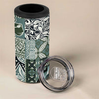 Aloha Vintage Plumeria Hawaiian Tapa Pattern 4 in 1 Can Cooler Tumbler Dark Turquoise Hawaiian Tapa Pattern LT9 - Polynesian Pride