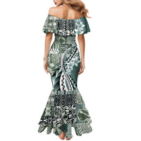 Aloha Vintage Plumeria Hawaiian Tapa Pattern Family Matching Mermaid Dress and Hawaiian Shirt Dark Turquoise Hawaiian Tapa Pattern LT9 - Polynesian Pride