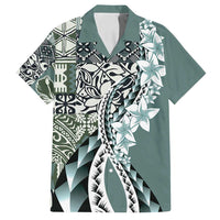 Aloha Vintage Plumeria Hawaiian Tapa Pattern Family Matching Off Shoulder Short Dress and Hawaiian Shirt Dark Turquoise Hawaiian Tapa Pattern LT9 Dad's Shirt - Short Sleeve Turquoise - Polynesian Pride
