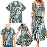 Aloha Vintage Plumeria Hawaiian Tapa Pattern Family Matching Summer Maxi Dress and Hawaiian Shirt Dark Turquoise Hawaiian Tapa Pattern LT9 - Polynesian Pride