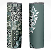 Aloha Vintage Plumeria Hawaiian Tapa Pattern Skinny Tumbler Dark Turquoise Hawaiian Tapa Pattern LT9 Turquoise - Polynesian Pride