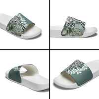 Aloha Vintage Plumeria Hawaiian Tapa Pattern Slide Sandals Dark Turquoise Hawaiian Tapa Pattern - Polynesian Pride