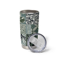 Aloha Vintage Plumeria Hawaiian Tapa Pattern Tumbler Cup Dark Turquoise Hawaiian Tapa Pattern - Polynesian Pride