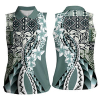 Aloha Vintage Plumeria Hawaiian Tapa Pattern Women Sleeveless Polo Shirt Dark Turquoise Hawaiian Tapa Pattern LT9 - Polynesian Pride