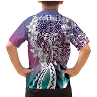 Aloha Vintage Plumeria Hawaiian Tapa Pattern Family Matching Mermaid Dress and Hawaiian Shirt Gradient Hawaiian Tapa Pattern LT9 - Polynesian Pride