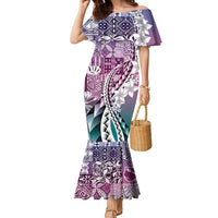 Aloha Vintage Plumeria Hawaiian Tapa Pattern Family Matching Mermaid Dress and Hawaiian Shirt Gradient Hawaiian Tapa Pattern LT9 Mom's Dress Gradient - Polynesian Pride