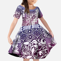 Aloha Vintage Plumeria Hawaiian Tapa Pattern Family Matching Off Shoulder Maxi Dress and Hawaiian Shirt Gradient Hawaiian Tapa Pattern LT9 Daughter's Dress Gradient - Polynesian Pride