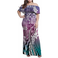 Aloha Vintage Plumeria Hawaiian Tapa Pattern Family Matching Off Shoulder Maxi Dress and Hawaiian Shirt Gradient Hawaiian Tapa Pattern LT9 Mom's Dress Gradient - Polynesian Pride