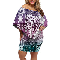 Aloha Vintage Plumeria Hawaiian Tapa Pattern Family Matching Off Shoulder Short Dress and Hawaiian Shirt Gradient Hawaiian Tapa Pattern LT9 Mom's Dress Gradient - Polynesian Pride