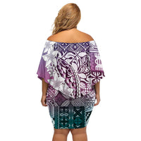 Aloha Vintage Plumeria Hawaiian Tapa Pattern Family Matching Off Shoulder Short Dress and Hawaiian Shirt Gradient Hawaiian Tapa Pattern LT9 - Polynesian Pride