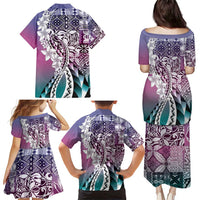 Aloha Vintage Plumeria Hawaiian Tapa Pattern Family Matching Puletasi and Hawaiian Shirt Gradient Hawaiian Tapa Pattern LT9 - Polynesian Pride