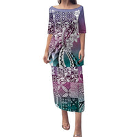 Aloha Vintage Plumeria Hawaiian Tapa Pattern Family Matching Puletasi and Hawaiian Shirt Gradient Hawaiian Tapa Pattern LT9 Mom's Dress Gradient - Polynesian Pride