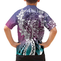 Aloha Vintage Plumeria Hawaiian Tapa Pattern Family Matching Short Sleeve Bodycon Dress and Hawaiian Shirt Gradient Hawaiian Tapa Pattern LT9 - Polynesian Pride