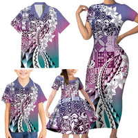 Aloha Vintage Plumeria Hawaiian Tapa Pattern Family Matching Short Sleeve Bodycon Dress and Hawaiian Shirt Gradient Hawaiian Tapa Pattern LT9 - Polynesian Pride