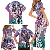 Aloha Vintage Plumeria Hawaiian Tapa Pattern Family Matching Short Sleeve Bodycon Dress and Hawaiian Shirt Gradient Hawaiian Tapa Pattern LT9 - Polynesian Pride