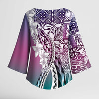 Aloha Vintage Plumeria Hawaiian Tapa Pattern Kimono Sleeve Blouse Gradient Hawaiian Tapa Pattern - Polynesian Pride