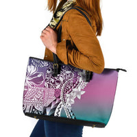 Aloha Vintage Plumeria Hawaiian Tapa Pattern Leather Tote Bag Gradient Hawaiian Tapa Pattern - Polynesian Pride