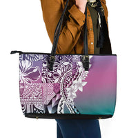 Aloha Vintage Plumeria Hawaiian Tapa Pattern Leather Tote Bag Gradient Hawaiian Tapa Pattern - Polynesian Pride