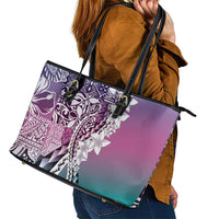 Aloha Vintage Plumeria Hawaiian Tapa Pattern Leather Tote Bag Gradient Hawaiian Tapa Pattern - Polynesian Pride