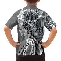 Aloha Vintage Plumeria Hawaiian Tapa Pattern Family Matching Summer Maxi Dress and Hawaiian Shirt Gray Hawaiian Tapa Pattern LT9 - Polynesian Pride