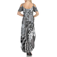 Aloha Vintage Plumeria Hawaiian Tapa Pattern Family Matching Summer Maxi Dress and Hawaiian Shirt Gray Hawaiian Tapa Pattern LT9 - Polynesian Pride