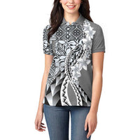 Aloha Vintage Plumeria Hawaiian Tapa Pattern Women Polo Shirt Gray Hawaiian Tapa Pattern - Polynesian Pride