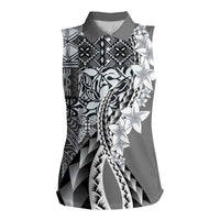 Aloha Vintage Plumeria Hawaiian Tapa Pattern Women Sleeveless Polo Shirt Gray Hawaiian Tapa Pattern LT9 Female Gray - Polynesian Pride