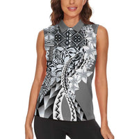 Aloha Vintage Plumeria Hawaiian Tapa Pattern Women Sleeveless Polo Shirt Gray Hawaiian Tapa Pattern LT9 - Polynesian Pride