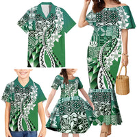 Aloha Vintage Plumeria Hawaiian Tapa Pattern Family Matching Mermaid Dress and Hawaiian Shirt Green Hawaiian Tapa Pattern LT9 - Polynesian Pride