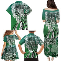 Aloha Vintage Plumeria Hawaiian Tapa Pattern Family Matching Puletasi and Hawaiian Shirt Green Hawaiian Tapa Pattern LT9 - Polynesian Pride