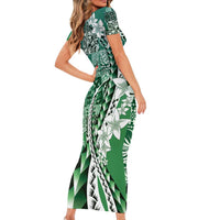 Aloha Vintage Plumeria Hawaiian Tapa Pattern Family Matching Short Sleeve Bodycon Dress and Hawaiian Shirt Green Hawaiian Tapa Pattern LT9 - Polynesian Pride