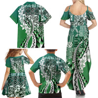 Aloha Vintage Plumeria Hawaiian Tapa Pattern Family Matching Summer Maxi Dress and Hawaiian Shirt Green Hawaiian Tapa Pattern LT9 - Polynesian Pride