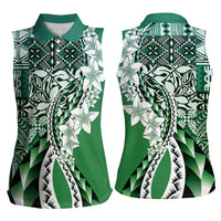 Aloha Vintage Plumeria Hawaiian Tapa Pattern Women Sleeveless Polo Shirt Green Hawaiian Tapa Pattern LT9 - Polynesian Pride