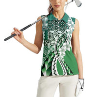 Aloha Vintage Plumeria Hawaiian Tapa Pattern Women Sleeveless Polo Shirt Green Hawaiian Tapa Pattern LT9 - Polynesian Pride