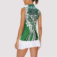 Aloha Vintage Plumeria Hawaiian Tapa Pattern Women Sleeveless Polo Shirt Green Hawaiian Tapa Pattern LT9 - Polynesian Pride