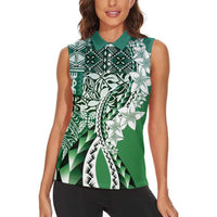 Aloha Vintage Plumeria Hawaiian Tapa Pattern Women Sleeveless Polo Shirt Green Hawaiian Tapa Pattern LT9 - Polynesian Pride