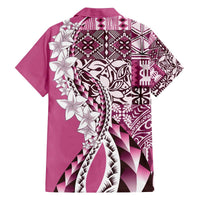 Aloha Vintage Plumeria Hawaiian Tapa Pattern Family Matching Off The Shoulder Long Sleeve Dress and Hawaiian Shirt Pink Hawaiian Tapa Pattern LT9 - Polynesian Pride