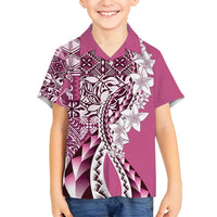 Aloha Vintage Plumeria Hawaiian Tapa Pattern Family Matching Off Shoulder Maxi Dress and Hawaiian Shirt Pink Hawaiian Tapa Pattern LT9 Son's Shirt Pink - Polynesian Pride