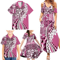 Aloha Vintage Plumeria Hawaiian Tapa Pattern Family Matching Summer Maxi Dress and Hawaiian Shirt Pink Hawaiian Tapa Pattern LT9 - Polynesian Pride