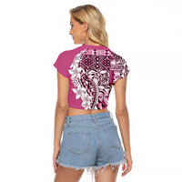 Aloha Vintage Plumeria Hawaiian Tapa Pattern Raglan Cropped T Shirt Pink Hawaiian Tapa Pattern - Polynesian Pride