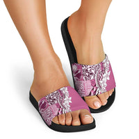 Aloha Vintage Plumeria Hawaiian Tapa Pattern Slide Sandals Pink Hawaiian Tapa Pattern - Polynesian Pride