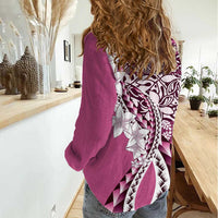 Aloha Vintage Plumeria Hawaiian Tapa Pattern Women Casual Shirt Pink Hawaiian Tapa Pattern - Polynesian Pride